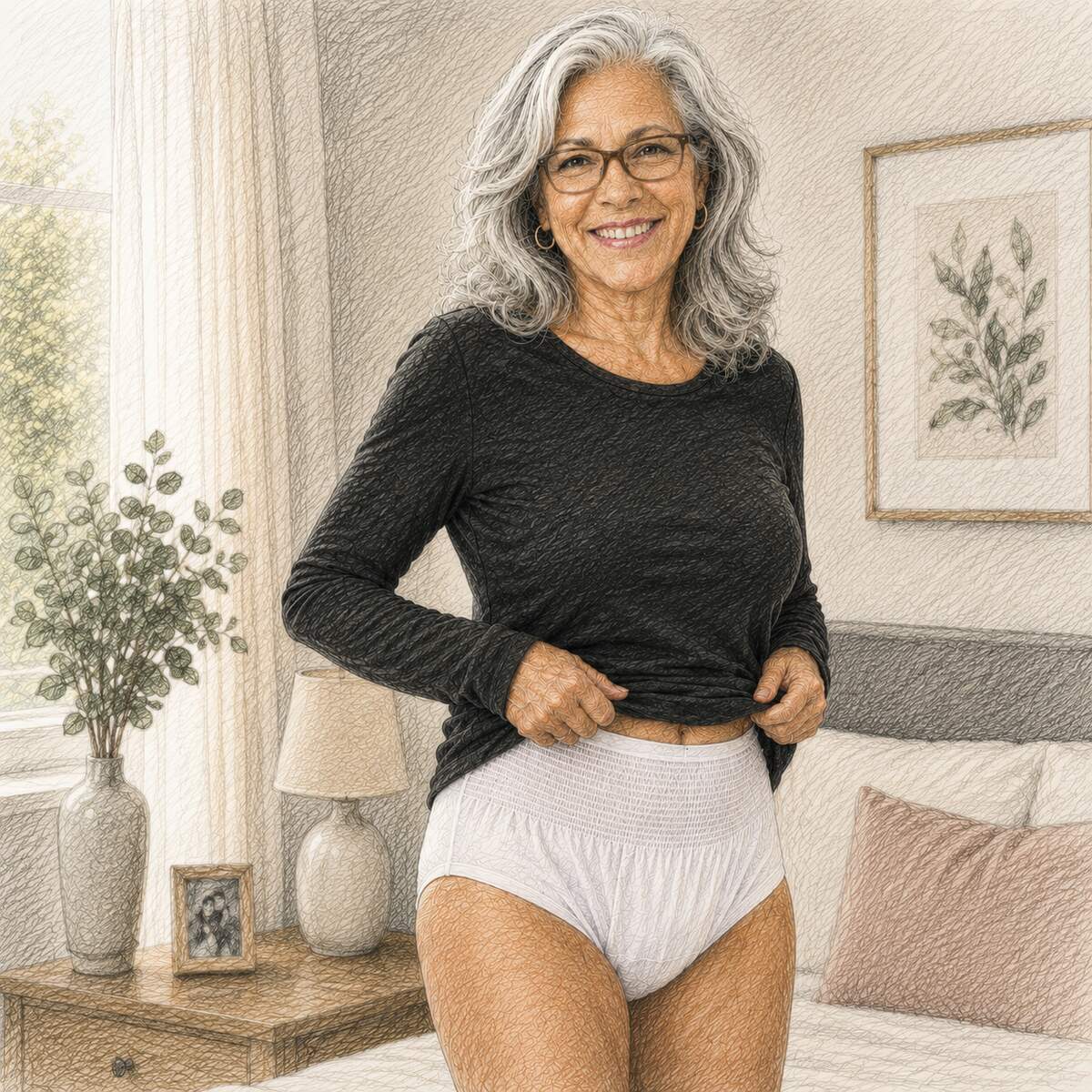 Smiling woman wearing discreet protective underwear